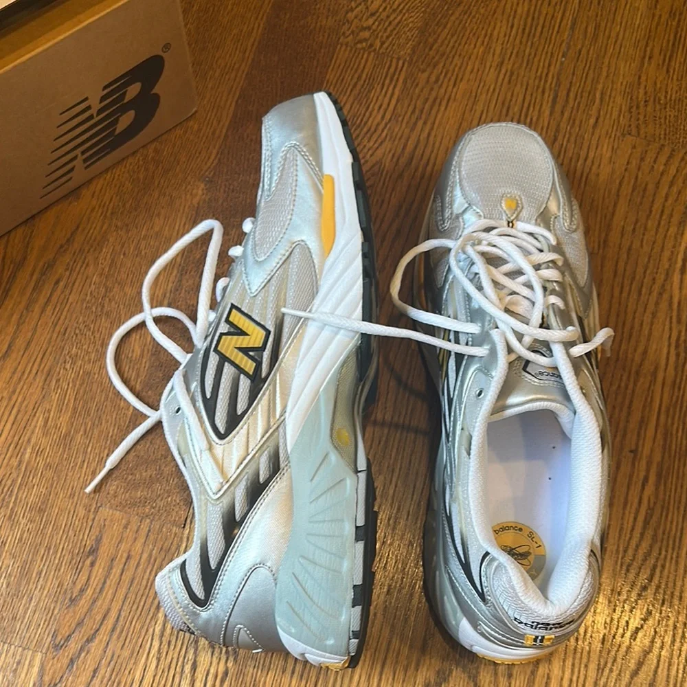 New Balance Silver and Yellow Athletic Sneakers - Picture 3 of 4